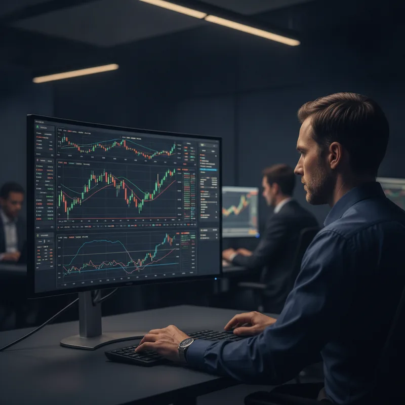 painel de sinais de mercado orientados por IA com gráfico de tendência ao vivo e níveis de confiança